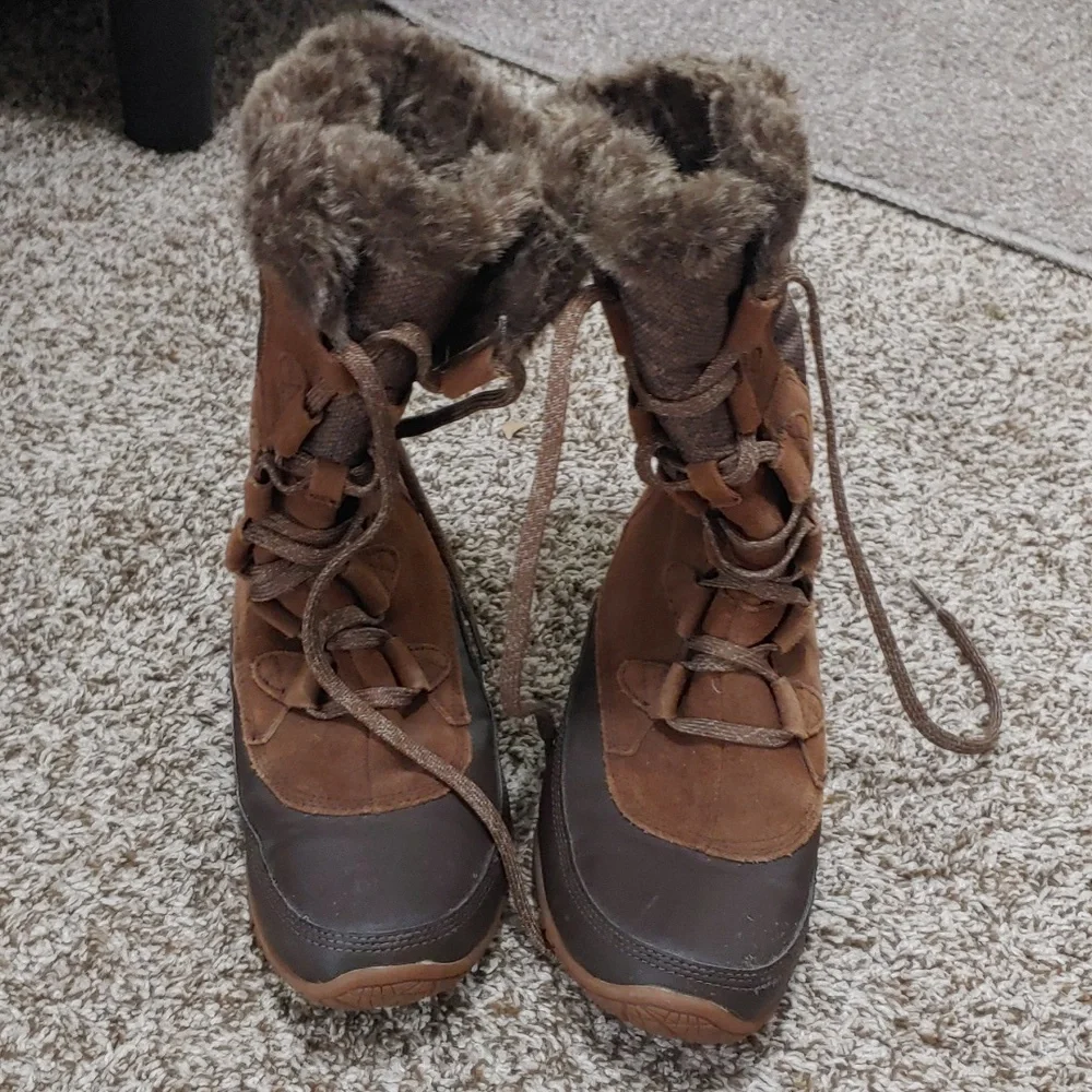 The North Face Nuptse Purna Boots Women's Brown Fur Winter & Rain Shoes Size 8